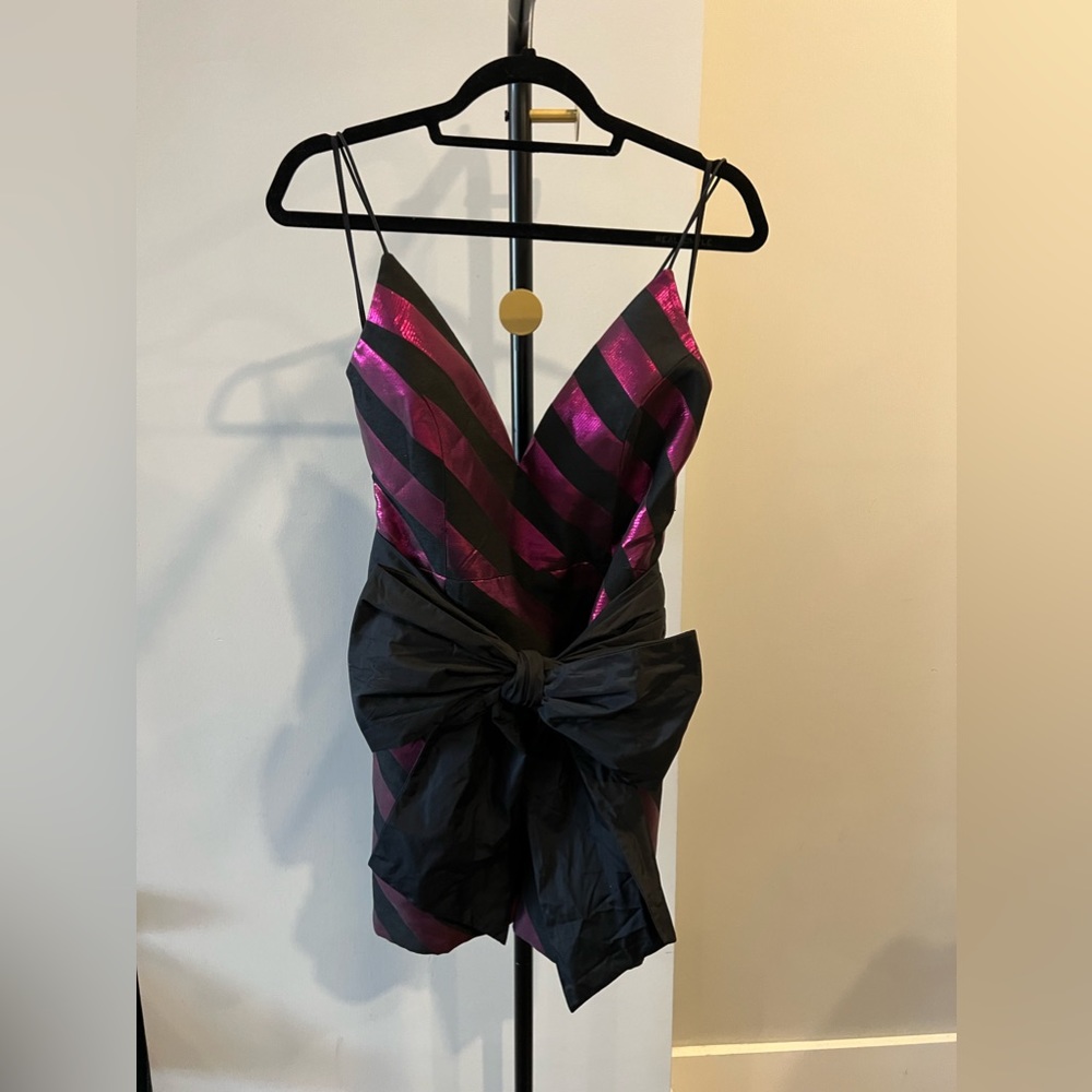 REBECCA VALLANCE Adaline metallic striped jacquard mini dress